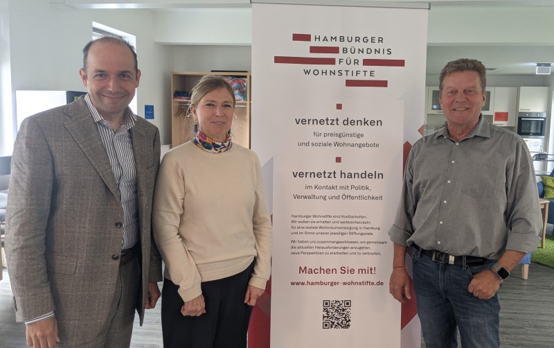 v.l.n.r.: Nizar Müller, Leitung Fundraising, Innovations- und Projektmanagement beim Hospital zum Heiligen Geist Stiftung; Susanne Schroeder, Geschäftsführerin Heinrich Schmilinsky Stiftung; Holger Detjen, Geschäftsführer bei der Heinrich und Caroline Köster-Stiftung, Fotos: HaBüWo