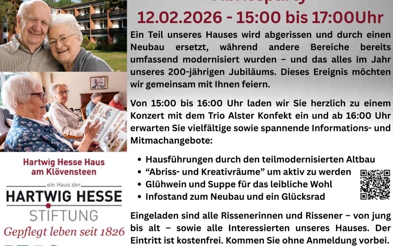 Einladung zur Abrissparty am 12.02.2026 Hartwig Hesse haus am Klövensteen